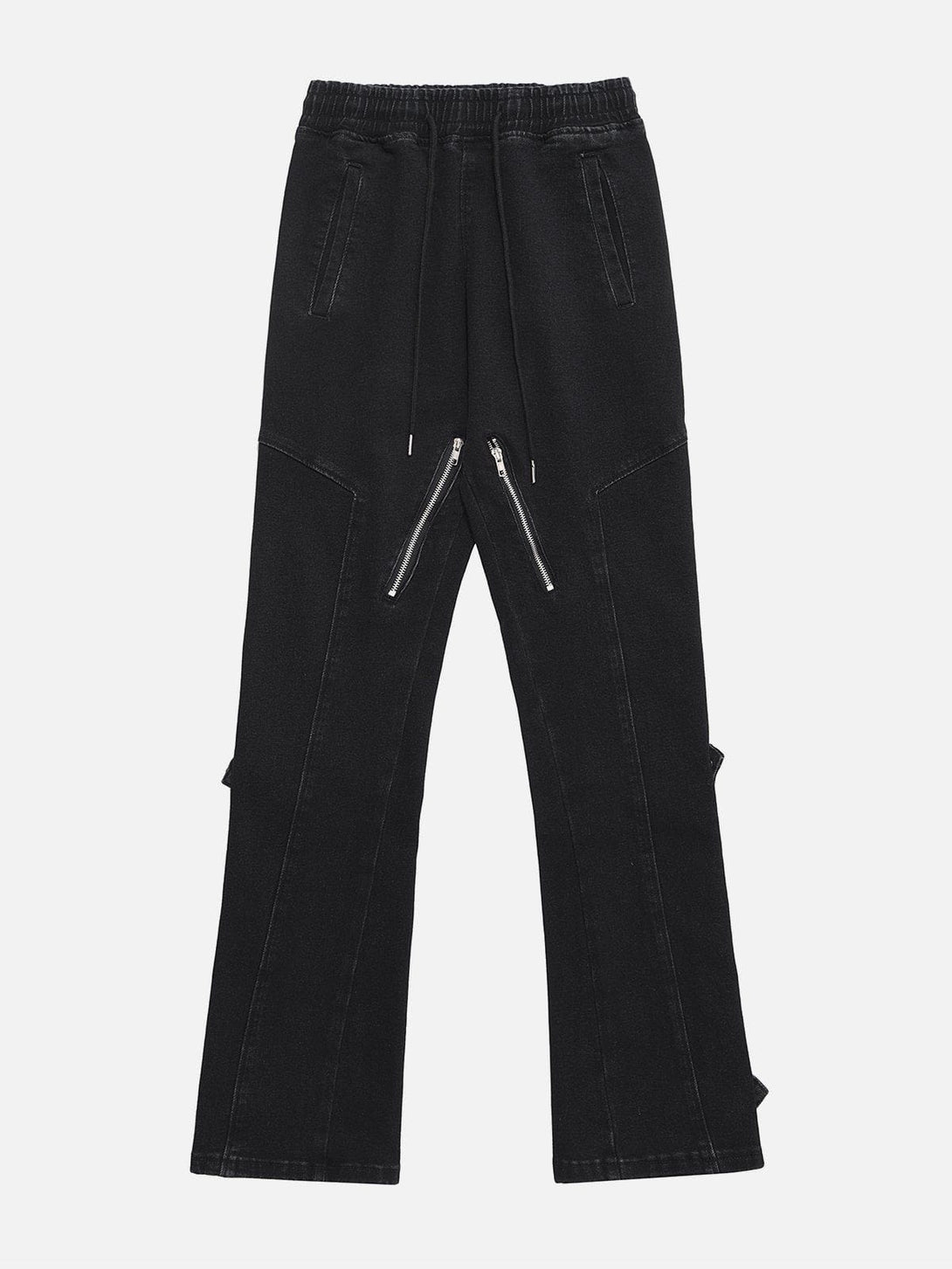 Evapacs - Solid Color Zipper Design Drawstring Jeans- Streetwear Fashion - evapacs.com