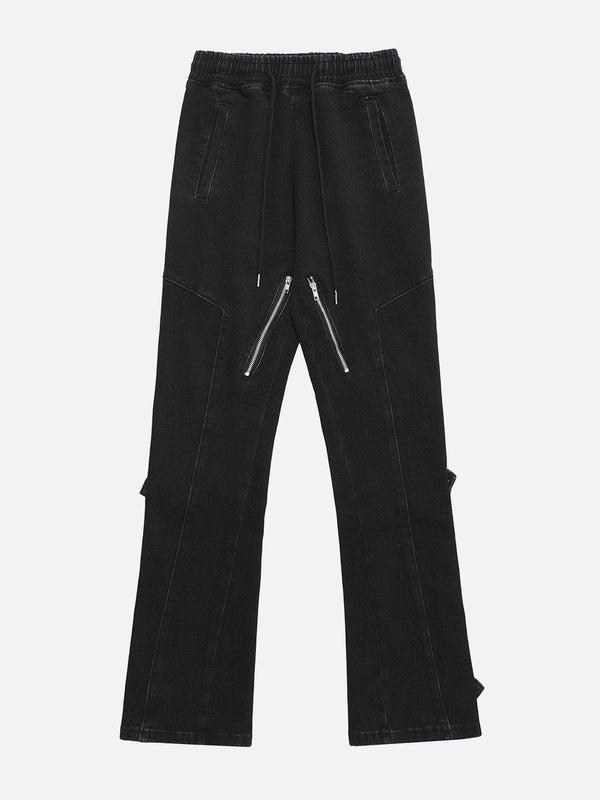 Evapacs - Solid Color Zipper Design Drawstring Jeans- Streetwear Fashion - evapacs.com