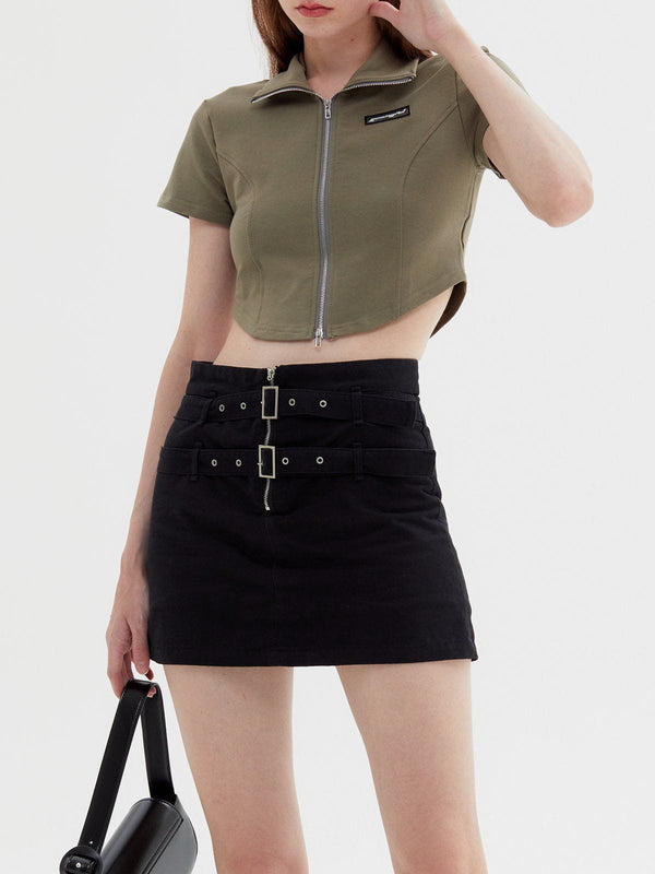 Evapacs - Solid Zip Up Cropped Tee- Streetwear Fashion - evapacs.com