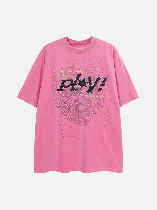 Evapacs - Spider Web Letter Print Tee- Streetwear Fashion - evapacs.com