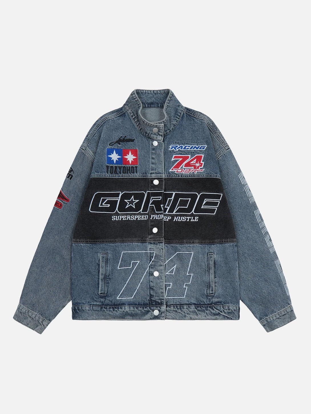 Evapacs - Splicing Racing Denim Jacket- Streetwear Fashion - evapacs.com