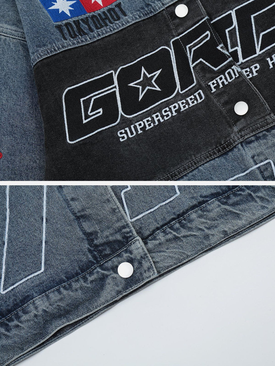 Evapacs - Splicing Racing Denim Jacket- Streetwear Fashion - evapacs.com