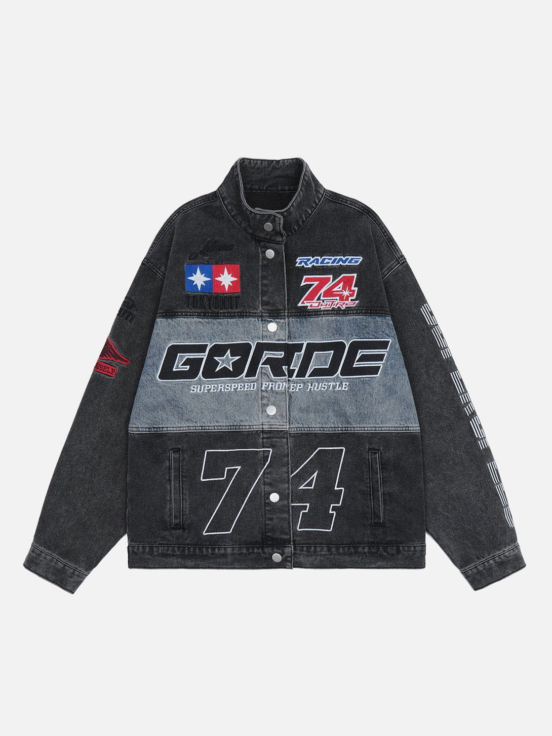 Evapacs - Splicing Racing Denim Jacket- Streetwear Fashion - evapacs.com