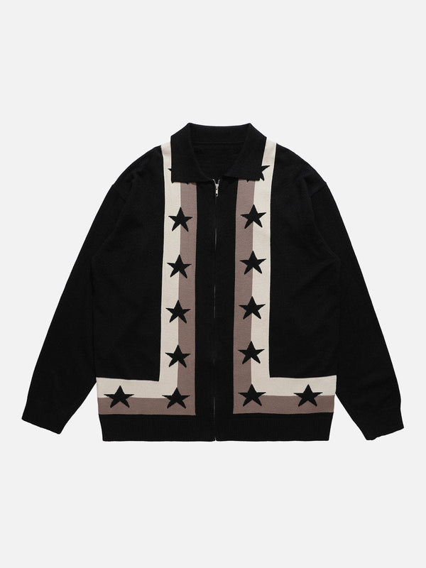 Evapacs - Star Colorblock Embroidery Cardigan- Streetwear Fashion - evapacs.com