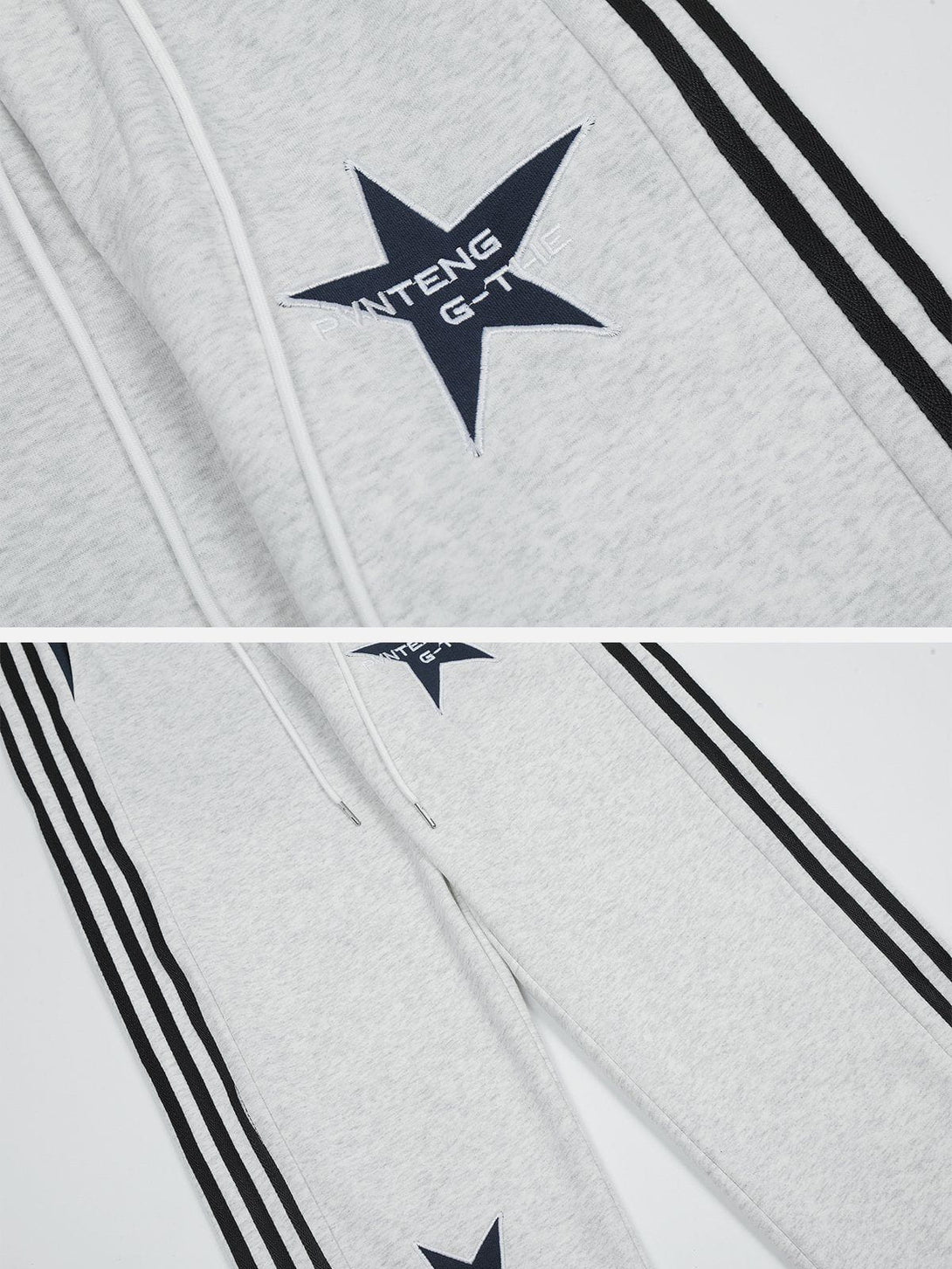 Evapacs - Star Embroidered Side Stripe Sweatpants- Streetwear Fashion - evapacs.com