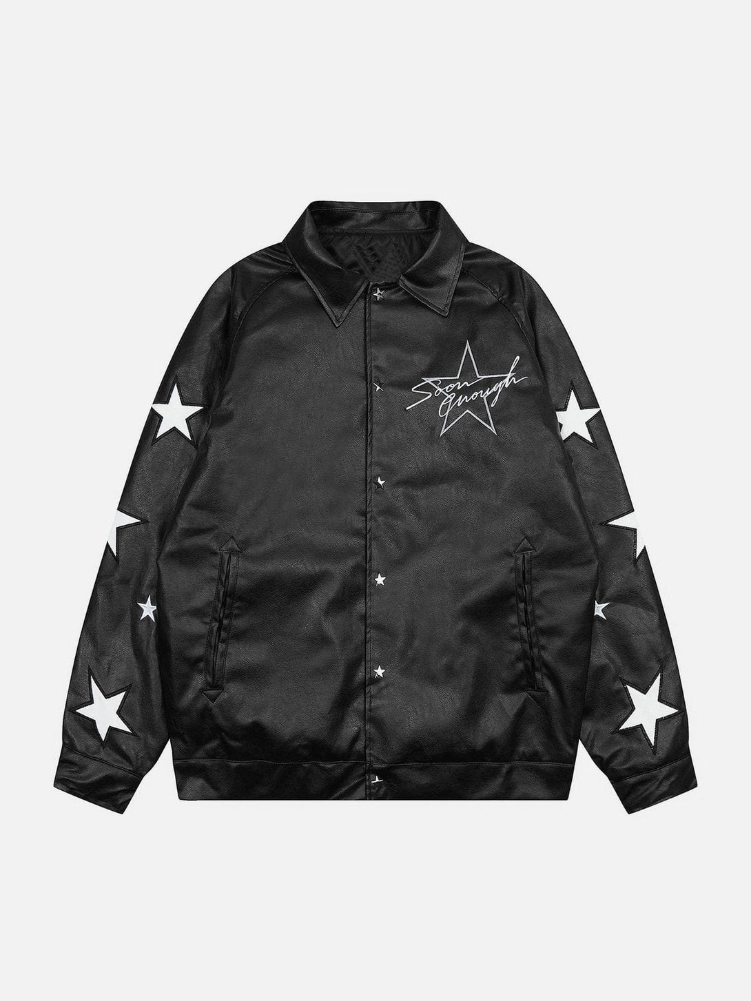 Evapacs - Star Embroidery Leather Jacket- Streetwear Fashion - evapacs.com