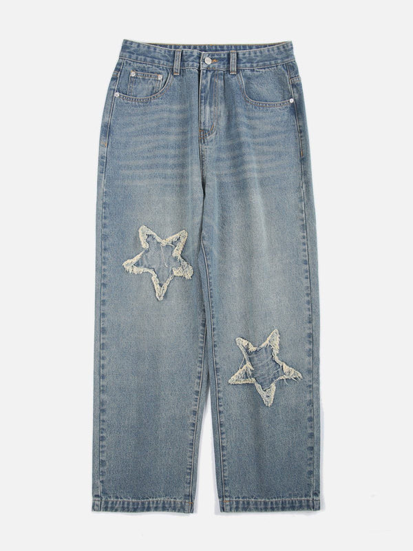 Evapacs - Star Fringe Washed Jeans- Streetwear Fashion - evapacs.com