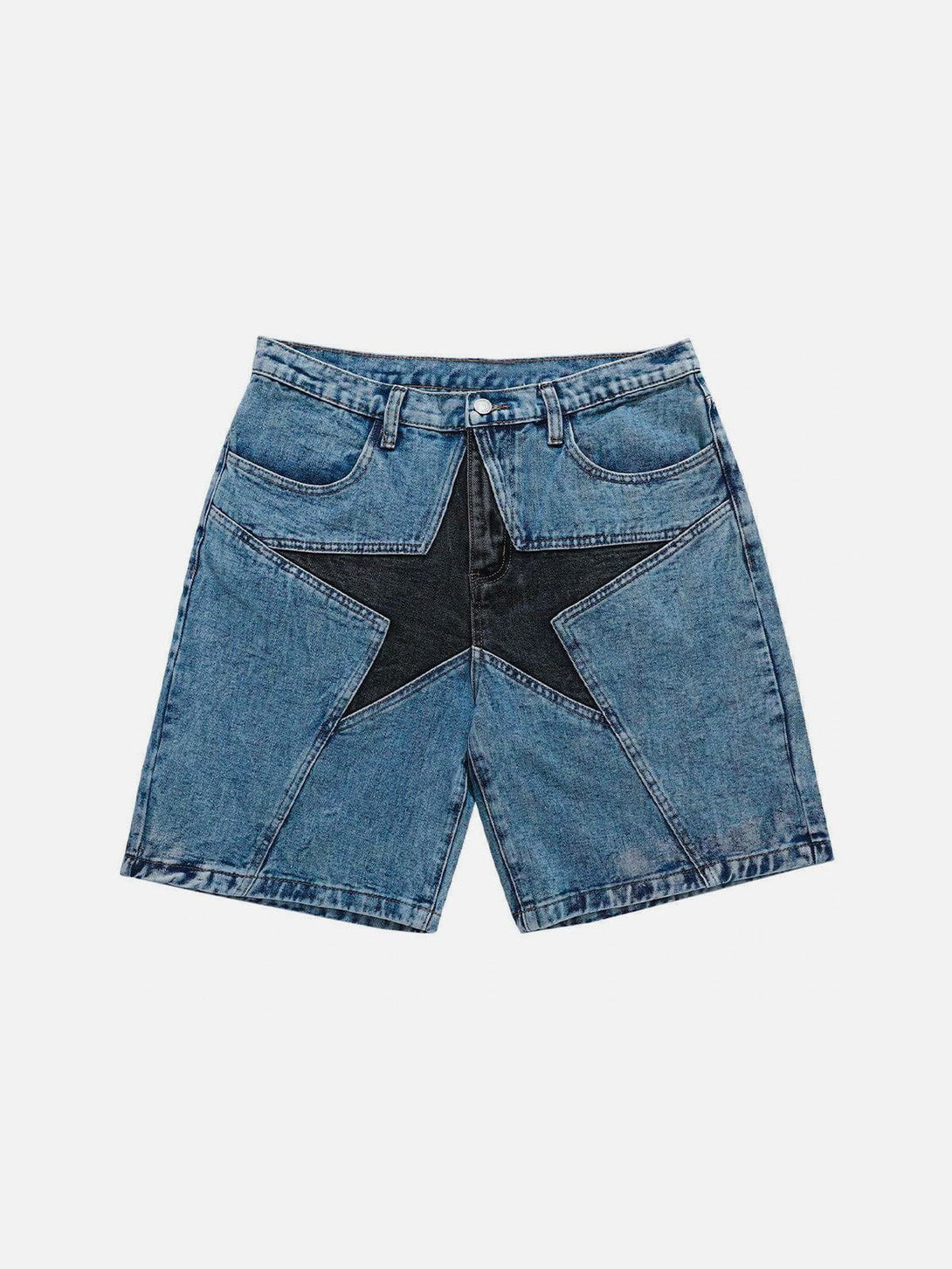 Evapacs - Star Patchwork Denim Shorts- Streetwear Fashion - evapacs.com