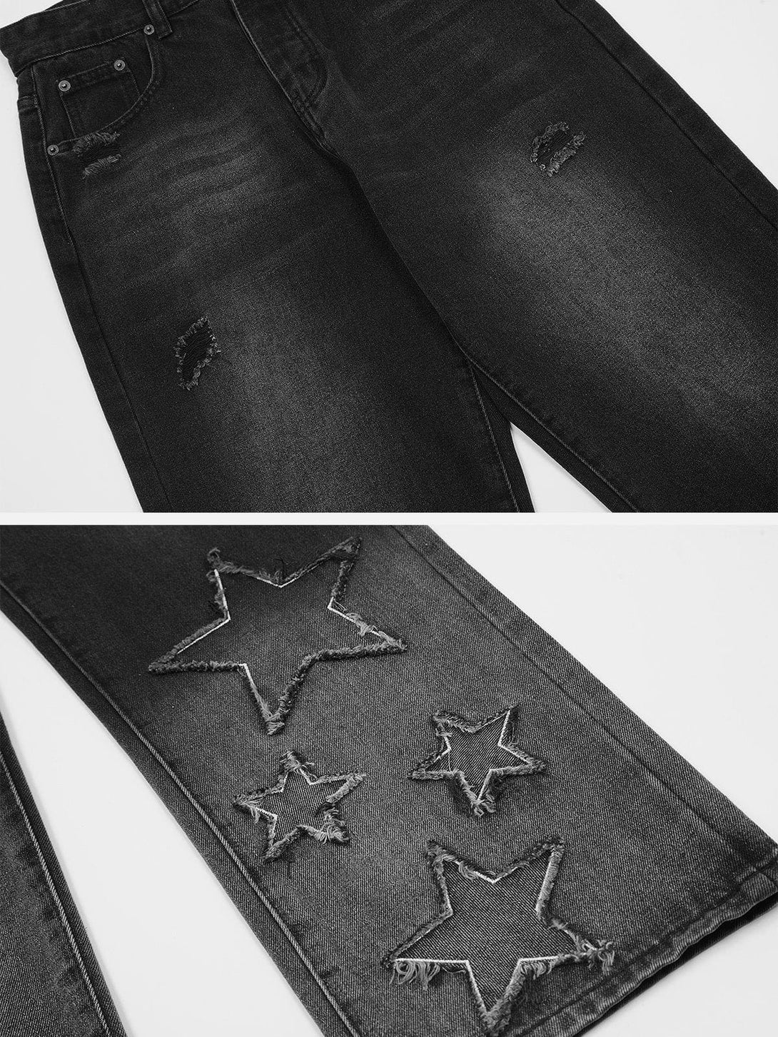 Evapacs - Star Print Patchwork Jeans- Streetwear Fashion - evapacs.com