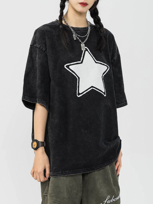 Evapacs - Star Print Washed Tee- Streetwear Fashion - evapacs.com