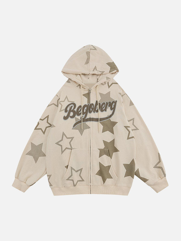 Evapacs - Star Print Zipper Hoodie- Streetwear Fashion - evapacs.com