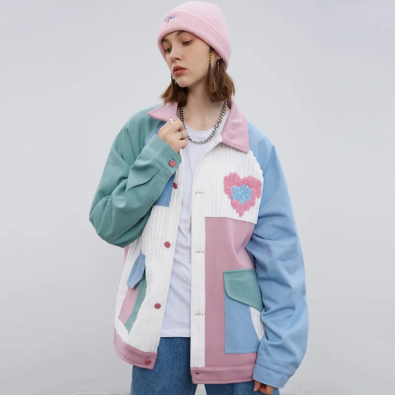 Evapacs - Streetwear Jacket Color Block Patchwork Heart Jacket- Streetwear Fashion - evapacs.com