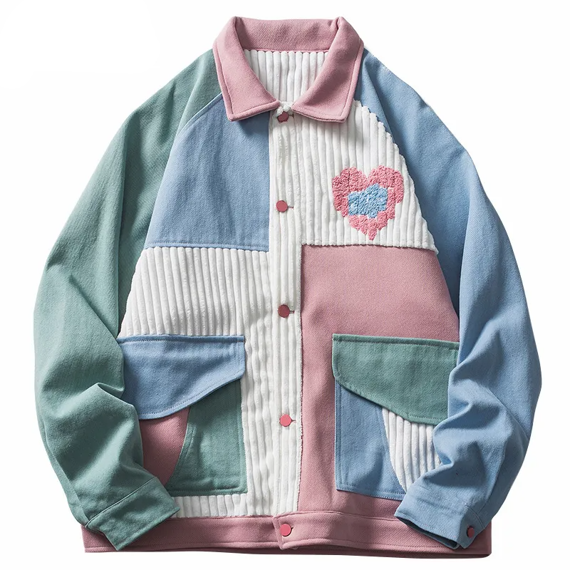 Evapacs - Streetwear Jacket Color Block Patchwork Heart Jacket- Streetwear Fashion - evapacs.com