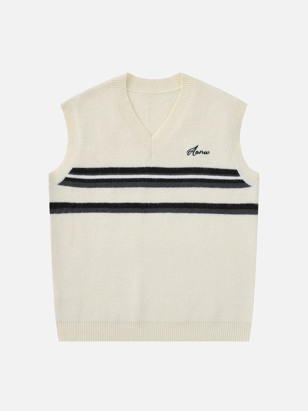 Evapacs - Striped Patchwork Sweater Vest- Streetwear Fashion - evapacs.com