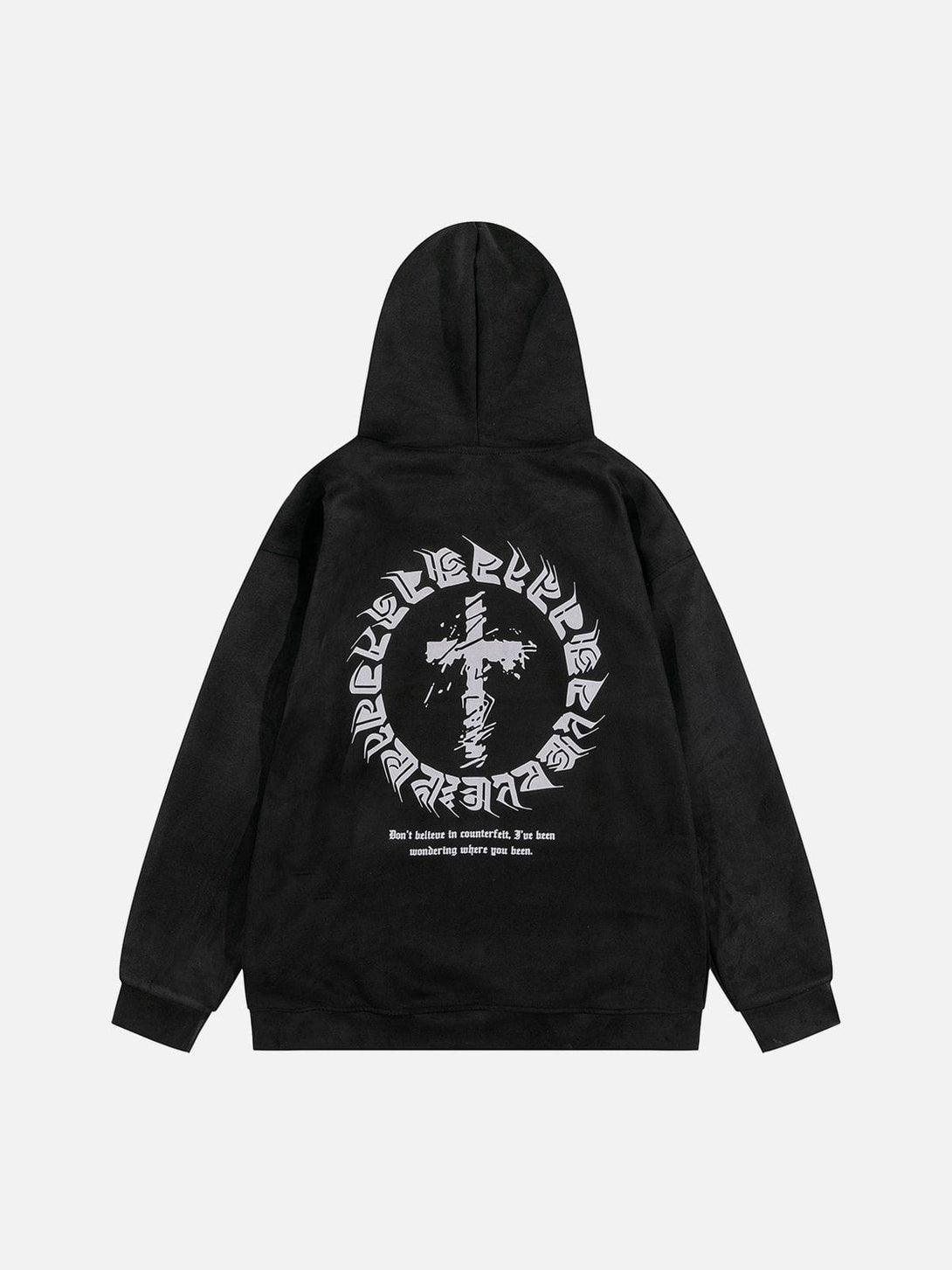 Evapacs - Suede Cross Print Hoodie- Streetwear Fashion - evapacs.com