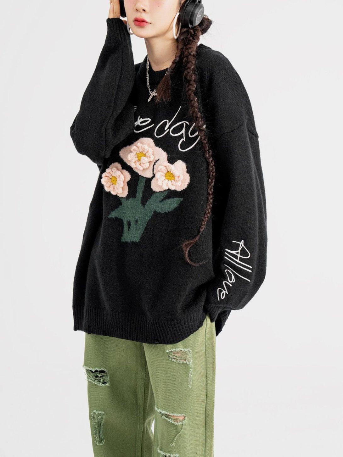 Evapacs - Three-Dimensional Flowers Sweater- Streetwear Fashion - evapacs.com