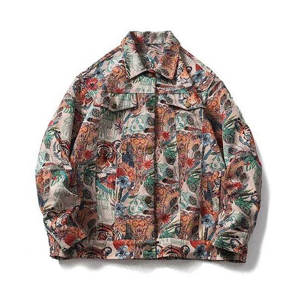 Evapacs - Tiger Pattern Oversized Hip Hop Denim Jacket- Streetwear Fashion - evapacs.com