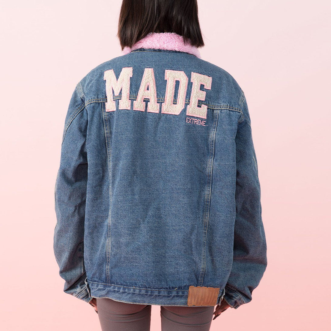 Evapacs - Towel Embroidered Letters Denim Jacket- Streetwear Fashion - evapacs.com