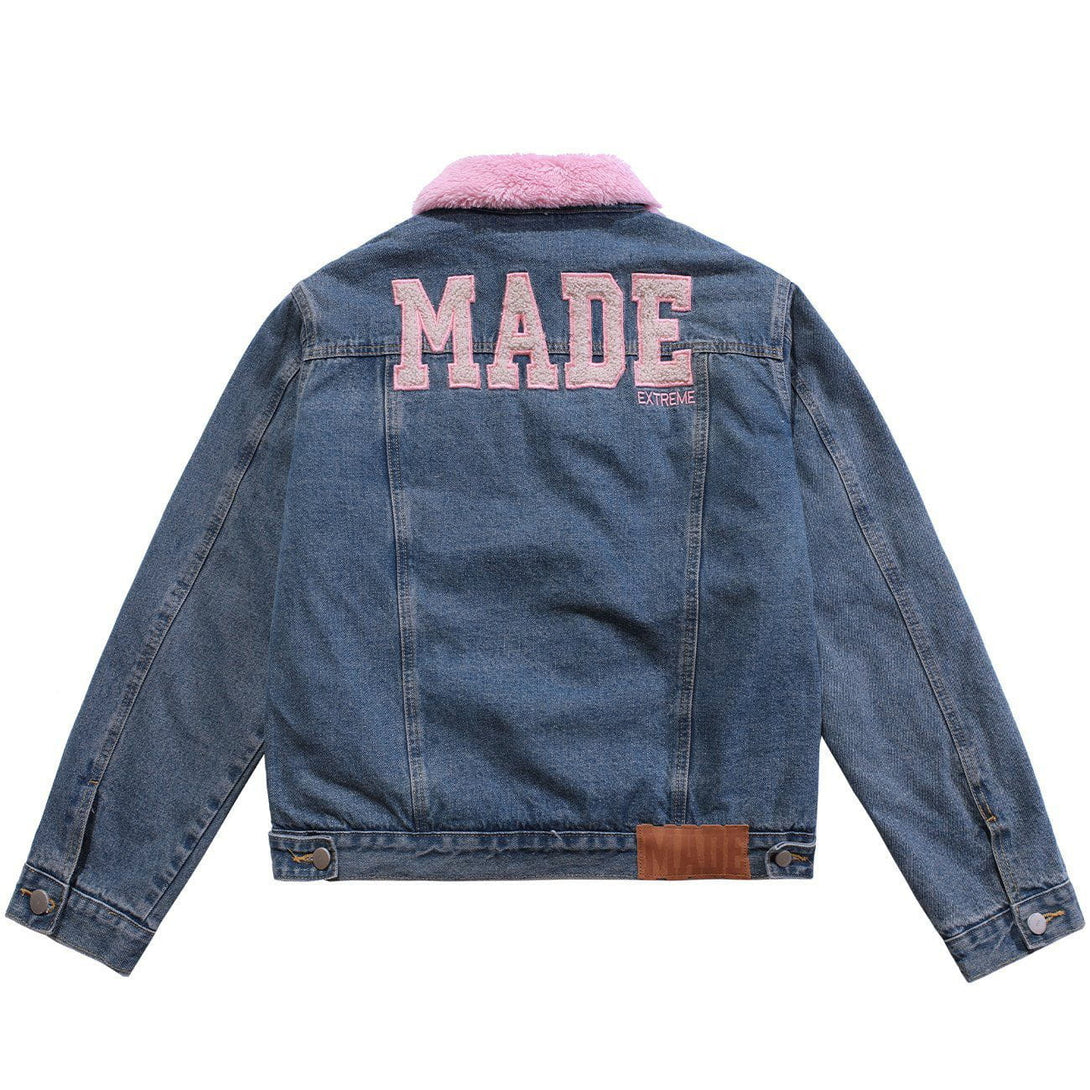 Evapacs - Towel Embroidered Letters Denim Jacket- Streetwear Fashion - evapacs.com