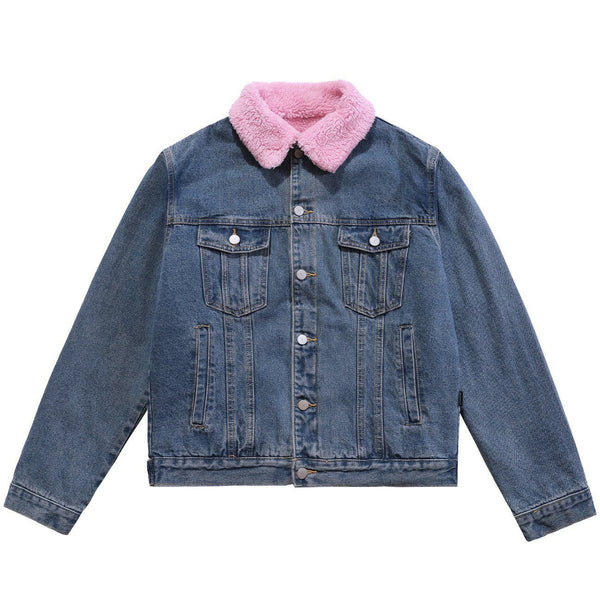 Evapacs - Towel Embroidered Letters Denim Jacket- Streetwear Fashion - evapacs.com