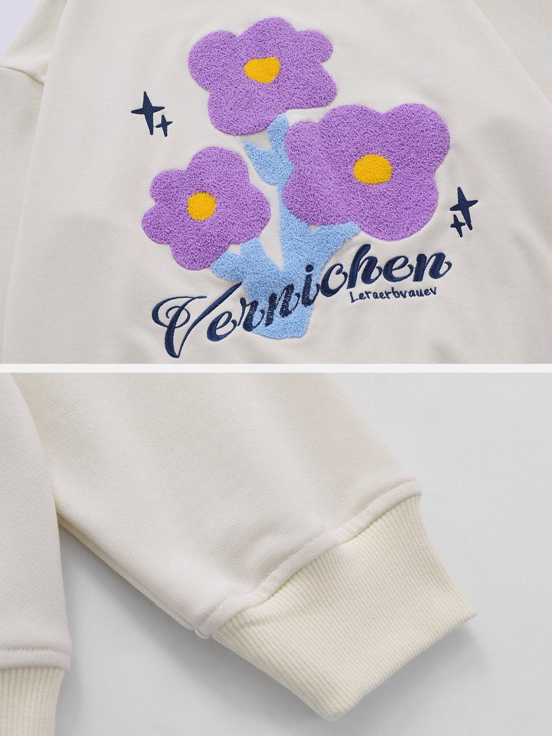 Evapacs - Towel Embroidery Flower 3D Dimensional Design Sweatshirt- Streetwear Fashion - evapacs.com