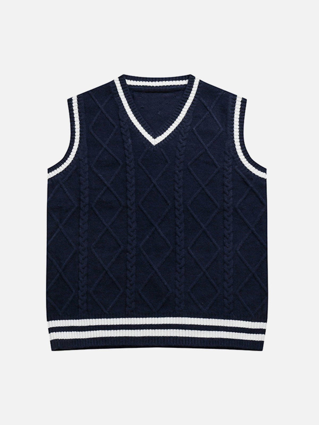 Evapacs - V-neck Braided Pattern Sweater Vest- Streetwear Fashion - evapacs.com