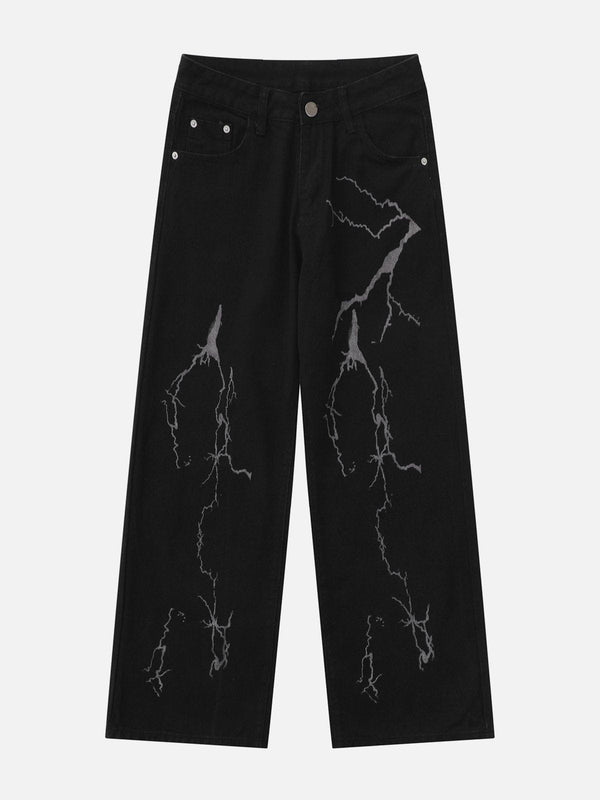 Evapacs - Vintage Lightning Print Jeans- Streetwear Fashion - evapacs.com