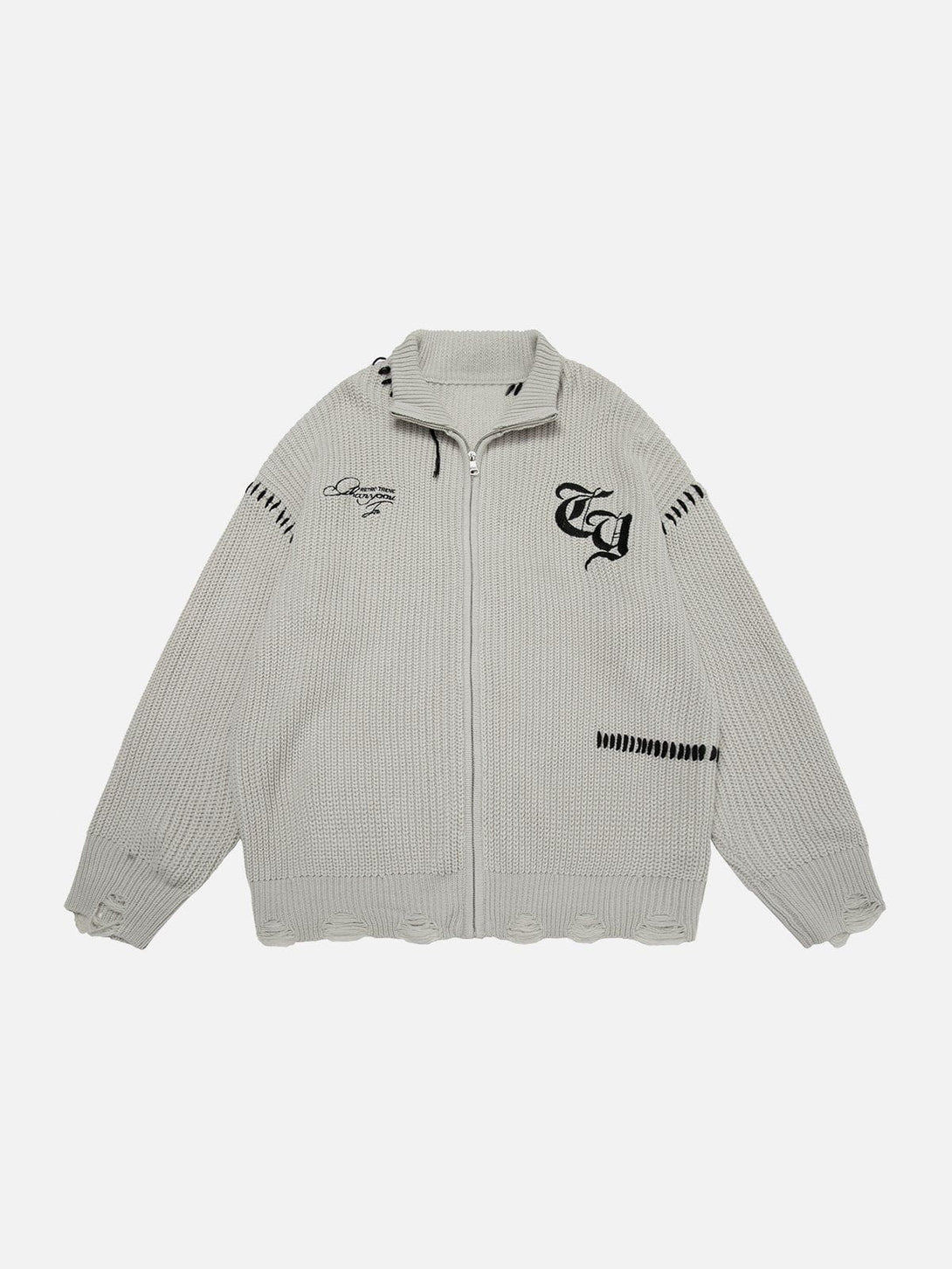 Evapacs - Vintage Solid Embroidered Cardigan- Streetwear Fashion - evapacs.com