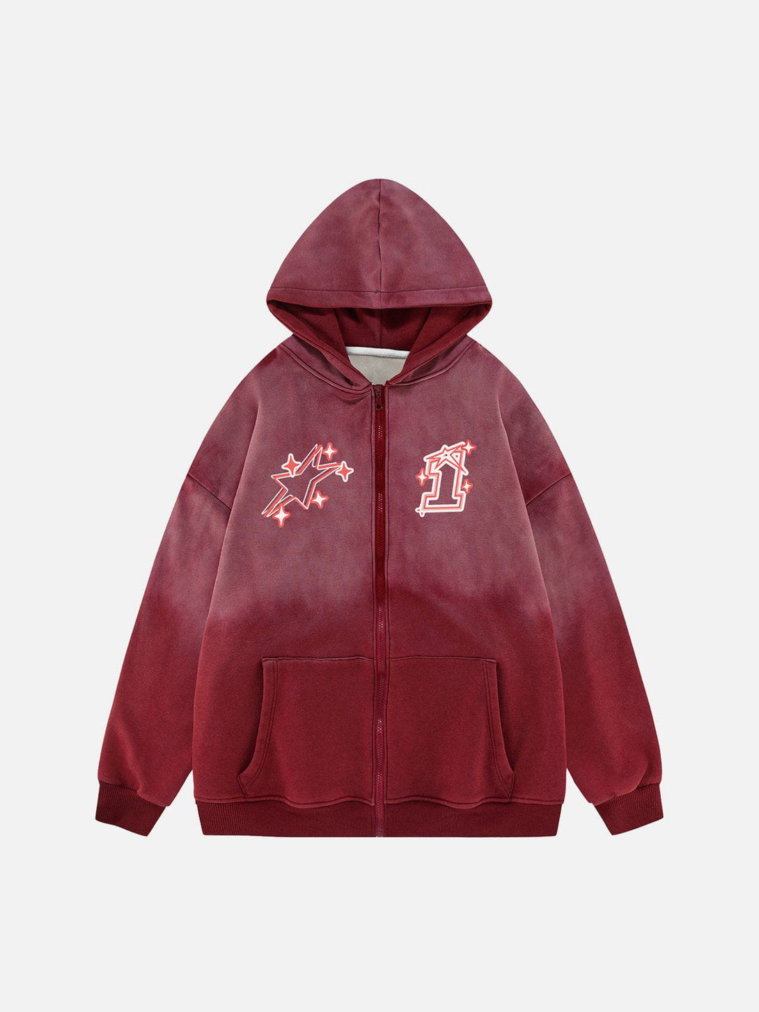 Evapacs - Vintage Wash Gradient Star Print Zip Hoodie- Streetwear Fashion - evapacs.com