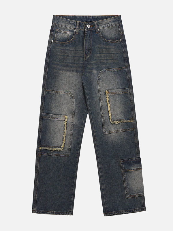 Evapacs - Vintage Washed Multi-Pocket Raw Jeans- Streetwear Fashion - evapacs.com