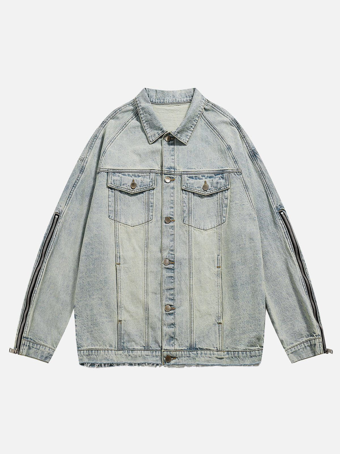 Evapacs - Washed Design Zip Denim Jacket- Streetwear Fashion - evapacs.com