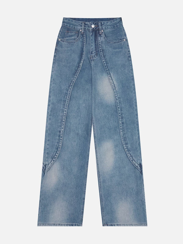 Evapacs - Washed Stripe Patchwork Jeans- Streetwear Fashion - evapacs.com