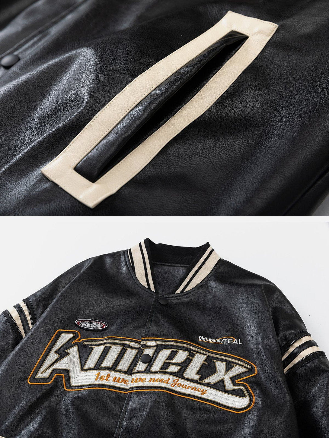 Evapacs - ZIP UP Splicing Leather Jacket- Streetwear Fashion - evapacs.com