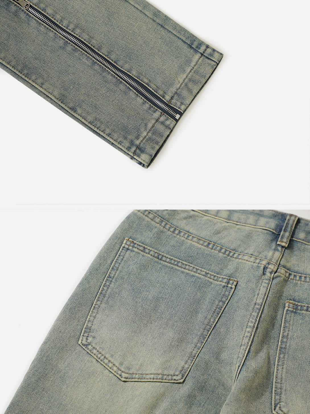 Evapacs - Zipper Decoration Washed Jeans- Streetwear Fashion - evapacs.com