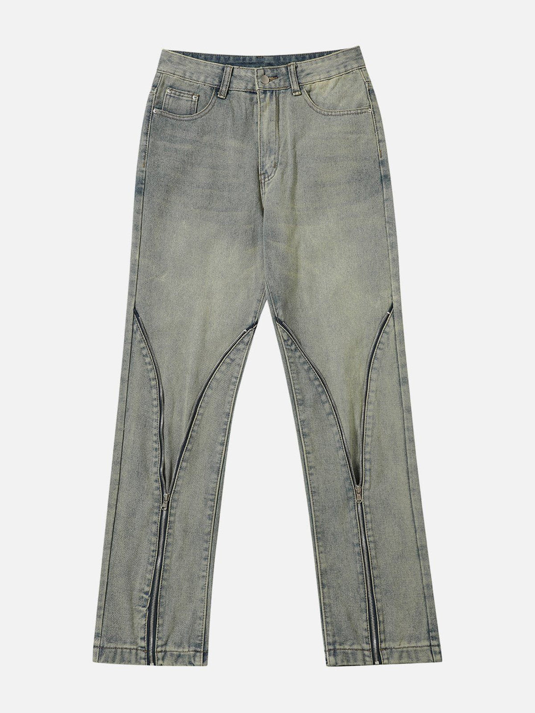 Evapacs - Zipper Decoration Washed Jeans- Streetwear Fashion - evapacs.com