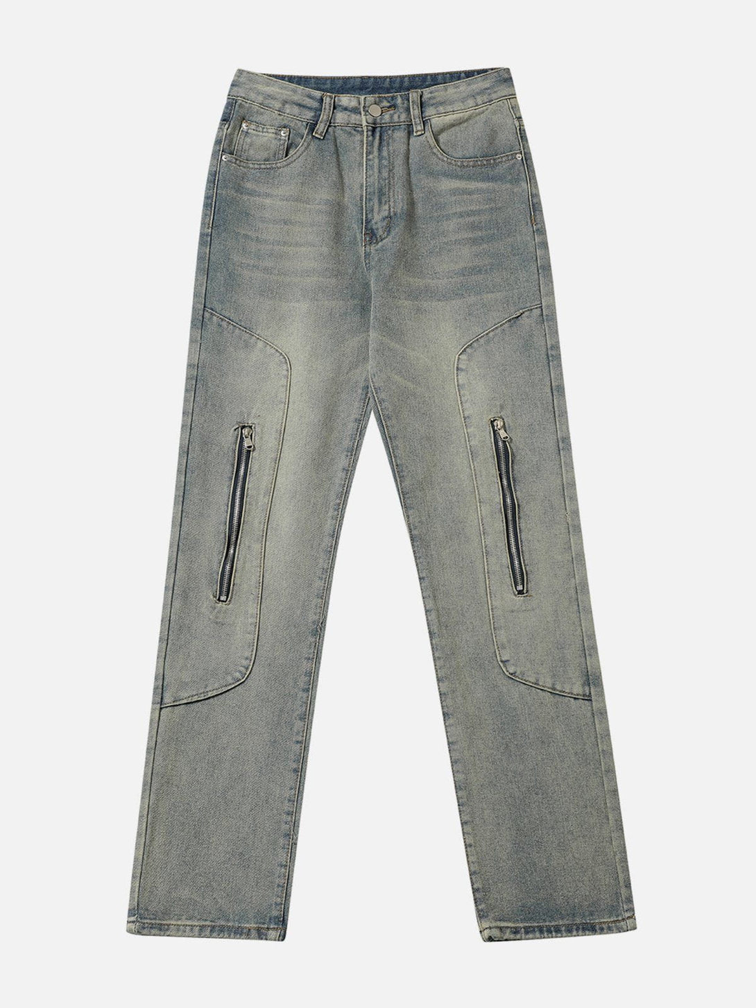 Evapacs - Zipper Decoration Washed Patchwork Jeans- Streetwear Fashion - evapacs.com